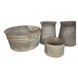 Galvanized Metal Pails and Tub Assortment Set of