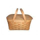Woven Wood Picnic Basket w/ Hinged Lid & Handles