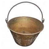 Large Brass Cauldron With Iron Handle