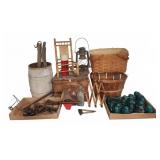Glass Insulators, Milk Bottles, Basket, & More