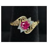10K Gold Ring with Heart-Shaped Pink Stone