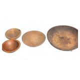 Four Primitive Wooden Dough Bowls Assorted Sizes