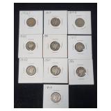 10 Barber Dimes 19161920 Assorted Mintmarks