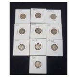 10 Mercury Dimes 1927-1931 Assorted Dates