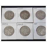 19411943 Walking Liberty Silver Half Dollars