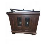 Wood Cabinet With Glass Panel Doors and Shelf