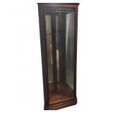 Wood Corner Curio Cabinet With Glass Door & Light