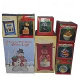 Hallmark Ornaments and 8" Snowman W/ Bubble Light