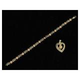 Rose Gold Bracelet and Pendant, 14K