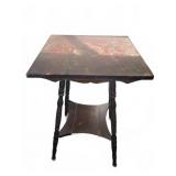 Wooden Side Table with Turned Legs and Lower Shelf