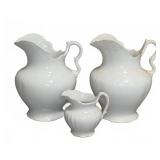 3 White Ironstone Pitchers