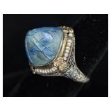 Filigree Ring with Carved Blue Stone
