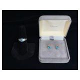 10K Gold Blue Stone Ring and Earring Set