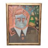 Framed Modernist Abstract Portrait Painting