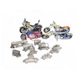 4 Diecast Motorcycles and 9 Harley Metal Trains