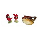 Ceramic Cardinal Figurines and Frog Shaped Creamer