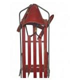 Red Wooden Sled w/ Metal Frame and Steering Handle