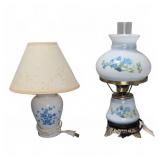Vintage Ceramic Table Lamps W/ Blue Floral Design