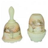 Fenton Hand Painted Glass Bell and Fairy Lamp Set
