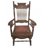 Oak Rocking Chair with Upholstered Floral Seat