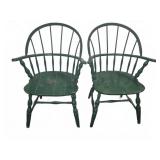 Green Painted Wooden Windsor Arm Chairs