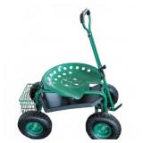 Green Rolling Garden Scooter With Seat and Basket