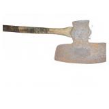 Broad Axe with Rusted Head and Worn Wooden Handle