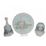 Fenton 1991 Hand Painted Milk Glass Winter Set