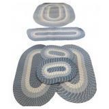 Six Blue and White Braided Oval Rugs