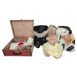 Vintage Teddy Bears W/ Case & White Roller Skates