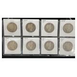 Eight Barber Half Dollars 1901-1915 Mixed Mints