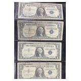Eight US $1 Silver Certificates 1957 Series