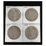 Morgan Silver Dollars 1880, 1891, 1899-O, 1904