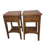 Pair Wooden One-Drawer Nightstands with Shelf