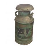 Metal Milk Can With Cow and Sunflower Motif