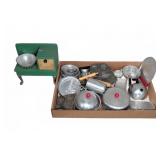 Vintage Toy Stove With Metal Doll Kitchenware Set