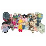 Mixed Lot of Porcelain & Cloth Dolls Plus Stands
