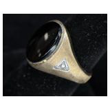10K Gold Black Onyx Signet Ring w/ Diamonds