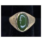 Green Stone Ring, Marked 14k