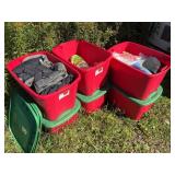 6 Red Plastic Storage Totes With Contents