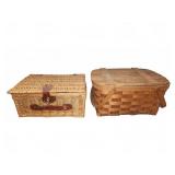 Two Wicker Picnic Baskets With Hinged Lids