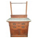 Antique Oak Marble-Top Washstand