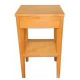 Light Wood Side Table With Shelf and Drawer
