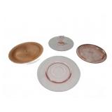 Pink Depression Glass Plates and Stand