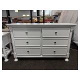 White Six-Drawer Wood Dresser with Metal Pulls