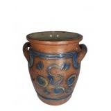 Stoneware Crock With Blue Slip Decoration