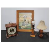 Clock, Framed Print, and Two Table Lamps