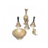 Brass Lot: Vase, Bowl, Bells, Door Knocker