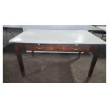 Wood Table With White Laminate Top And Drawers