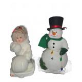 Automated Doll and Plush Snowman Holiday Decor